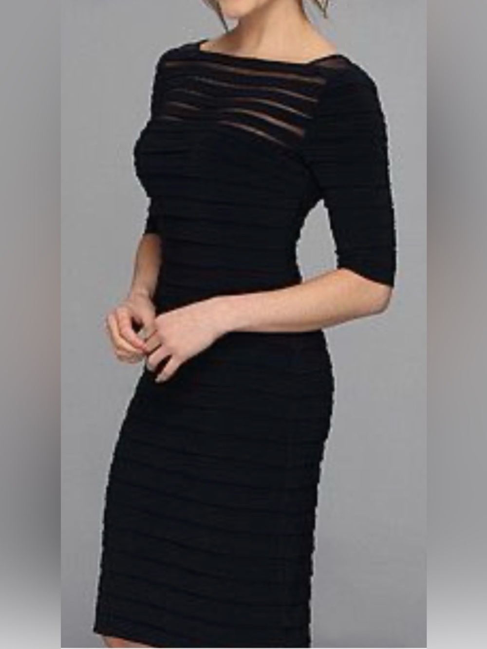 Adrianna Papell Black Layered Sheath Midi Dress